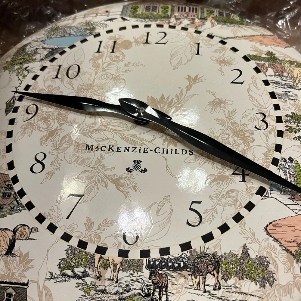 Large MacKenzie-Childs Country Farm Cottage Scenic Cream and Black Wall Clock
